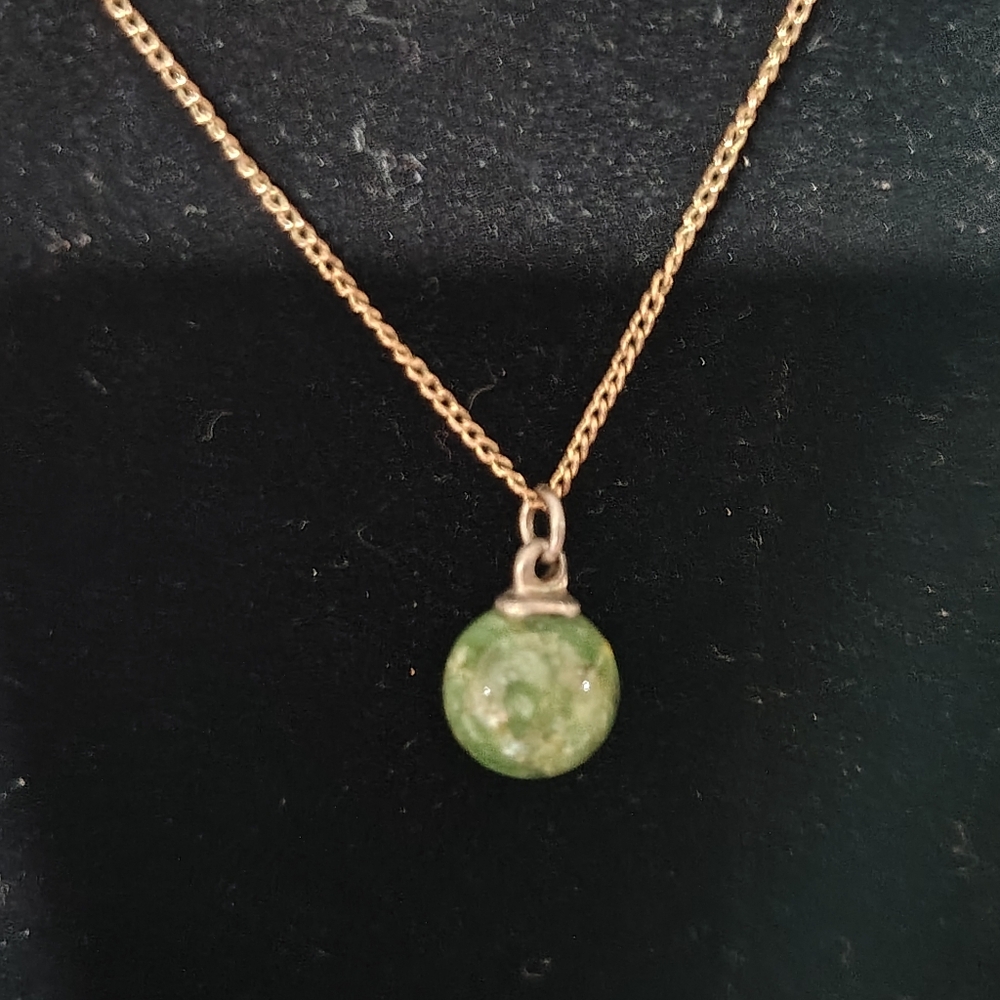 12 K Gold Filled Dainty Jade Ball Pendant Necklace/Vintage/ See Pics